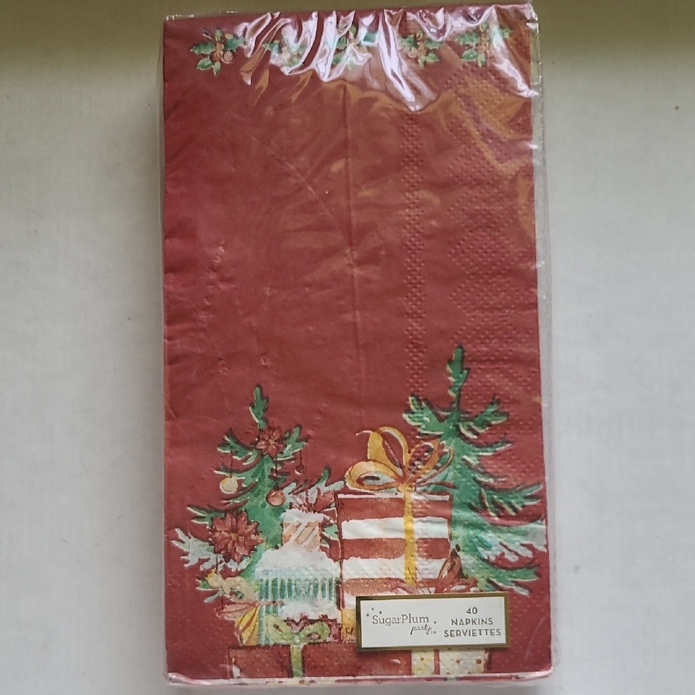NWT Sugar Plum 40 Guest Red Disposable Festive Napkins